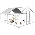 Large Metal Chicken Coop with Waterproof &UV-Resistant Cover&Perch,9.8' Lx 13.2' x 6.4' Chicken Run Outdoor Walk-in Cage Rabbit Duck Hen House for Yard Farm,Spire Roof