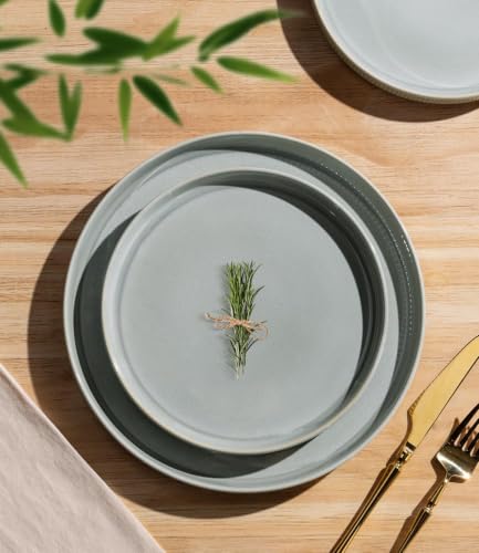 Image of Ceramic Dinnerware Set for 6, 18-Piece Plates and Bowls Set | Lightweight Porcelain Dish Set, Scratch Resistant, Oven & Microwave & Dishwasher Safe, Desert Sage