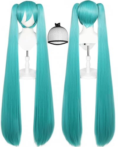JoneTing Green Wigs Long Green Wig Double Ponytail Wig for Women Cosplay