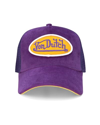 Image of Von Dutch Unisex Trucker Hat - Velvet Curved Bill Mesh Back Retro Classic Adjustable Snapback Baseball Cap for Men and Women