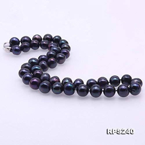 Miniatura 5 de JYX Pearl Collar redondo de 0.354-0.394 in negro cultivado de agua dulce collar de perlas para mujer 18", Perla, Perla
