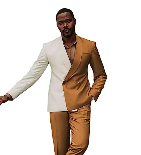 HZUOU Casual Patchwork Men Suits 2 Pieces Shawl Lapel Business Suits Party Prom Double Breasted Wedding Tuxedos HZH234