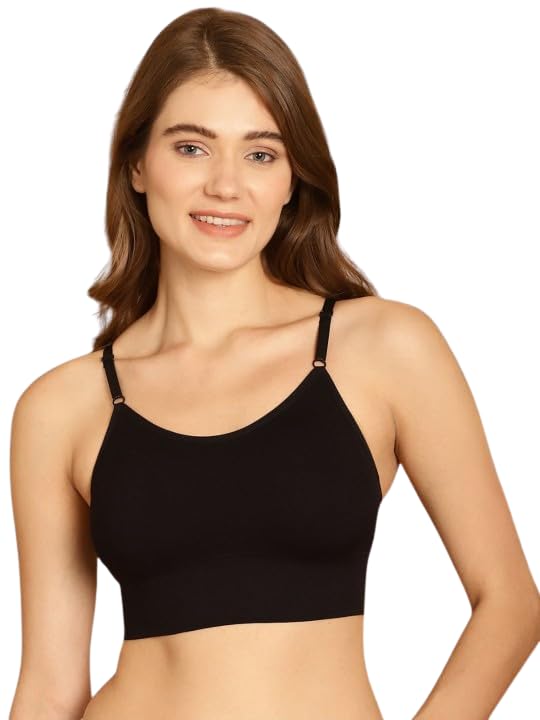 Women’s Black Workout Bra Longline Design | Slim Spaghetti Strap Sports Bra | Breathable Soft Stretch Fabric | Ideal for Yoga, Gym Training & Running Free Size (28 to 36)-image-48