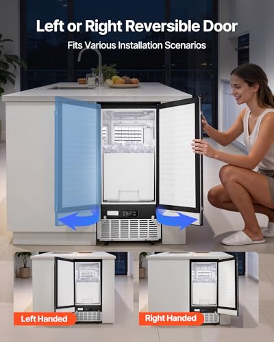 Image of VEVOR Under Counter Ice Maker, 80 Lbs /Day Stainless Steel Built-in Ice Makers Machine with Drain Pump Reversible Door, 26lbs Storage Freestanding Ice Maker for Commercial Home Kitchen