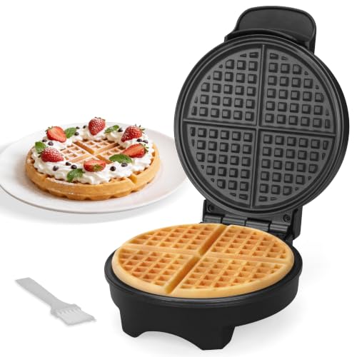 Image of FineMade 7 Inches Classic Waffle Maker Machine, belgian waffle maker with PFAS-Free Ceramic Non-Stick Plates,Waflera electrica, Thin Waffle Maker Crispy, Round Waffle Iron, Graphite