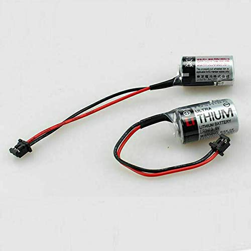 BAOBUTE 2PCS ER3V 3.6V 1000mAh PLC Lithium Battery Compatible for Toshiba JZSP-BA01 146705-1(with Black Connector), 14.5*25mm