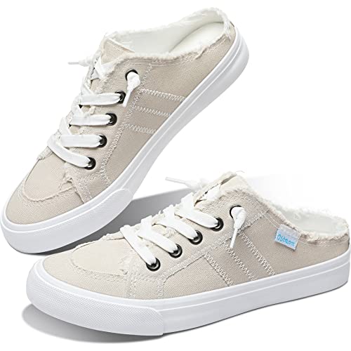 Obtaom Women Canvas Mules Memory Foam Clipper Fashion Sneakers Comfortable Slip-On Mule Backless Holiday Shoes（Beige，Us8） #TOP6