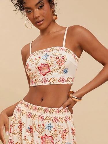 Womens Print Maxi Skirt Outfits Sleeveless Halter Crop Tank Top High Waist Maxi Skirt Beach Vacation Sets4