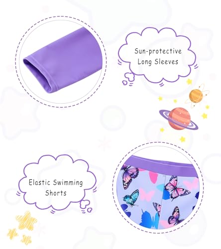 Image of Vogseek 4-10T Girls Rashguard 2 Pieces Long Sleeve Swimsuit Swimwear with Shorts