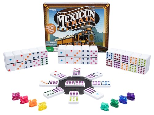 Mexican Train Dominoes - Beautiful Color Dot Double 12 Dominoes Set - Includes Train Markers and Hub by Pressman Multi Color, 5'