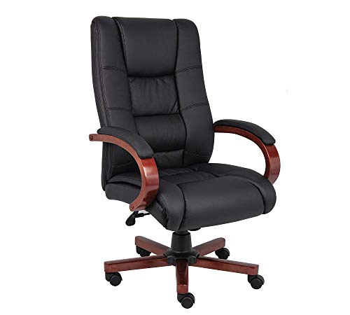 Image of High Back PU Leatherette & Wooden Chair | Director & Executive Chair | Handle & Wooden WheelBase | Height Adjustable Revolving Chair | Hand Crafting & Polish | Top Office Chair