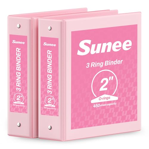 SUNEE 3 Ring Binder 2 Inch 2 Pack Clear View Binder Three Ring PVC-Free (Fit 8.5x11 Inches) for School or Office Supplies Pink