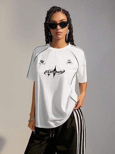 Image of SXV STYLE Printed Cool Aesthetic Racing Streetwear Oversized Baggy Cotton Y2K T-Shirt for Women