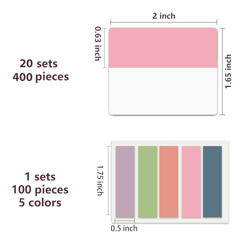 Image of ELII 500 PCS Book Tabs 2 Inch Sticky Index Tabs,Colored Page Markers | Repositionable Tags,Reading Tabs, Self Adhesive Tape Flags for Books, Binders, Notebook and File Folders,Safety Material