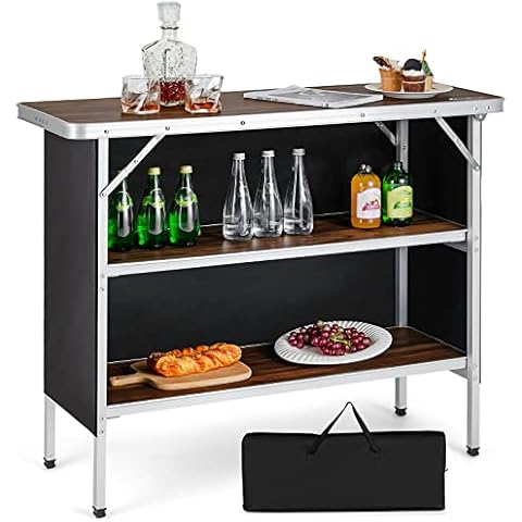COSTWAY Campingschrank faltbar, tragbarer Campingküche mit 2-stöckigen Regalen, Camping Faltschrank aus Aluminium, inkl. Tragetasche Cover