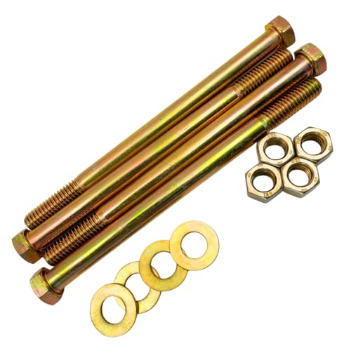 Image of 3 /8 inch-16 x 5-1 /2 inch Grade 8 Bolts (4-Pack) - Heavy-Duty Hex Bolts Includes Flat Washers & Nuts - High-Strength SAE 5.5 inch Coarse Bolts for Automotive, Machinery & Construction