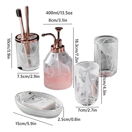 5 Piece Bathroom Accessory Set,Crystal Glass Bathroom Accessory,Clear Soap Dispenser,Gift for Modern Home Vanity Countertop Decor - Image 4