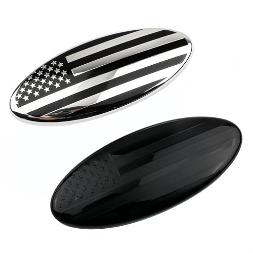 Image of 1 Pack Compatible for 2004-2014 F150 Front Grille Rear Tailgate Emblem, 9 inch Black Oval American Flag Emblem Fits 11-14 Edge, 11-16 Explorer, 06-11 Ranger, 07-14 Expedition