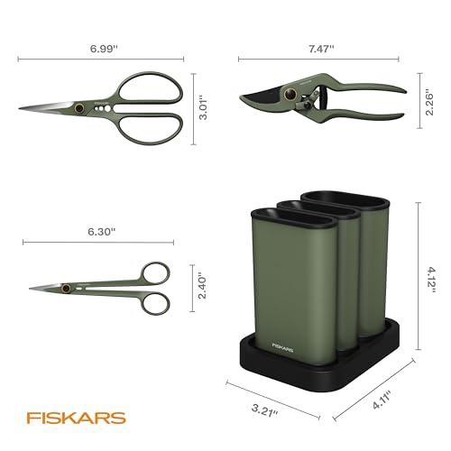Fiskars Indoor Plant Care 3-Piece Set, Precision Gardening Tools, Green | Nesting Storage Caddy, Detail Snips, Stem Shears & Bypass Pruner for Trimming & Shaping Houseplants, Stainless Steel Blades - image 8