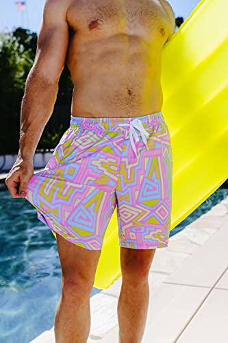 Tipsy Elves Pink Retro Ride 4 Way Stretch Swim Trunks For Men Size Medium #TOP3