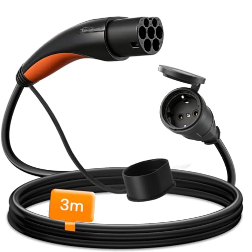 GUWIEYG Type 2 vers Schuko Adaptateur, Max. 16 A, 3,5 KW, 3 m, câble Type 2 vers Schuko pour Stations de Recharge ou boîtiers muraux pour Motos et vélos électriques