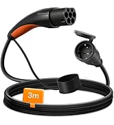 GUWIEYG Type 2 naar Schuko adapter, max. 16 A, 3,5 kW, 3 m, type 2 naar Schuko-kabel voor Stat...