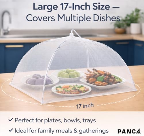 Image of PANCA Food Cover for Outside | 2 Pcs Pop Up Mesh Food Tent 17 Inch | Reusable Collapsible Food Nets for Fruits, Snacks & Outdoor Serving | Insect Proof Cover for Home & Picnic