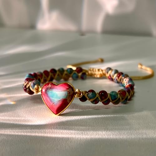 Image of To My Granddaughter Love You Forever Jasper Heart Bracelet form Grandma /Grandpa Adjustable Handmade Jasper Beads Bracelet for daughter Sister Bestie Best Friends(To My Bestie)