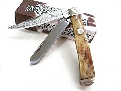 ROUGH RIDER Brown Appaloosa Horse TRAPPER 2 Carbon Steel Razor Sharp Blade Folder Pocket Folding Knife