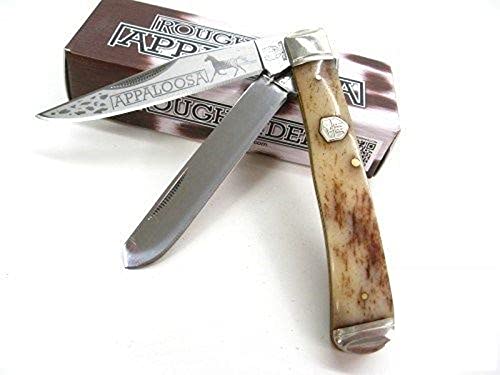Rough Rider Brown Appaloosa Horse Trapper 2 Carbon Steel Razor Sharp Blade Folder Pocket Folding Knife #TOP2