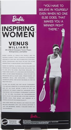 Miniatura 6 de Barbie Colección Inspiring Women Venus Williams Muñeca de Moda con equipación de Tenis característica y Raqueta, Incluye Embalaje para exposición, HRM49