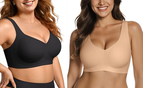 OEAK Womens Wireless Jelly Bra Plus Size Black M+Full Coverage Supportive Bralette Sand M