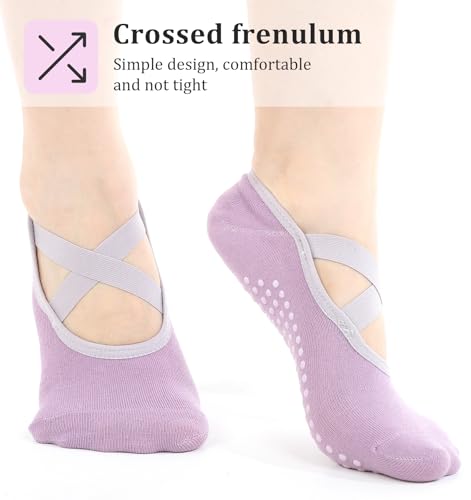 Pilates Shoes for Women, 3 Pairs Pilates Socks Pink Purple Black, Yoga Shoes for Women Non Slip Yoga, Pilate, Ballet, Dance, Sport (Multi-colored)4