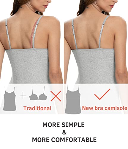 Image of Air Curvey 3 Pack Camisole Tops for Women Built in Bra Adjustable Spaghetti Strap Cotton Undershirt Tanks Layering Tops
