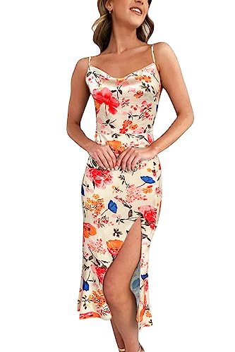 floral cowl neck high slit slip midi dress Gaia Floral Burnout Midi Dress