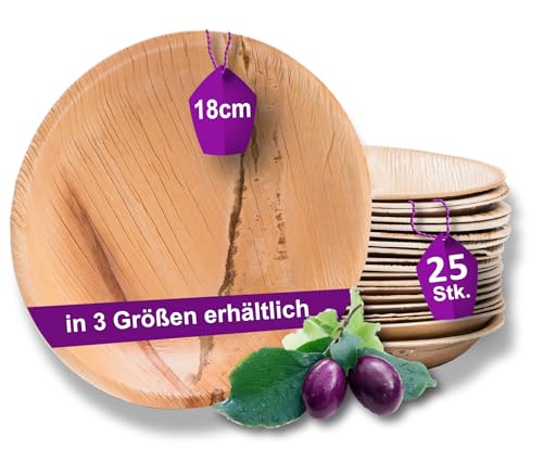 Waipur Bio Palmblatt Teller - 25 Stück rund Ø 18 cm - Premium...