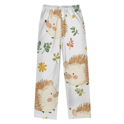 Lovely Hedgehog Florals Boys Long Pants Soft Trousers Elastic Waist Kids Lounge Bottoms with Pockets S-XL2