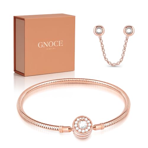 Image of GNOCE Love At First Sight Snake Chain Charm Bracelet S925 Sterling Silver Clasp DIY Bangle Jewelry for Women