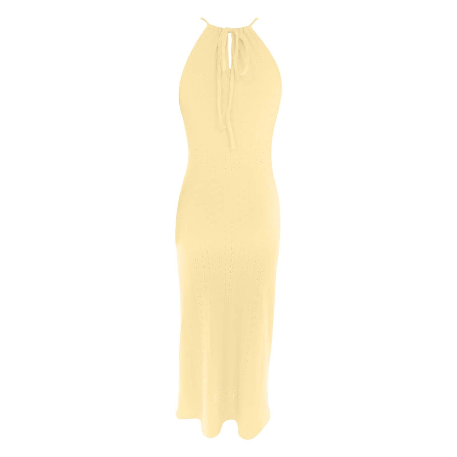 Vestido Casual De Verano for Mujer, Sin Mangas, Ahuecado, Espalda, Tirantes, Corbata, Abertura Lateral, Cómodo, Transpirable, Fluido, Fiesta, Uso Diario