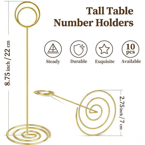 Image of Radezon 20 Pack 8.75 inch Tall Table Number Holders Place Card Holder Table Picture Holder Wire Photo Holder Clips Picture Memo Note Photo Stand (Gold)