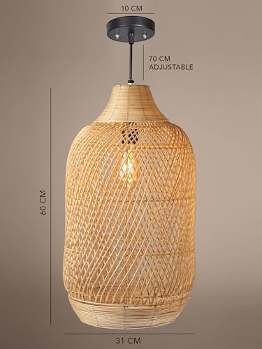 Image of Habere India-All the Cultures Fabricating India Ceiling Lamps for Living Room | Rattan Cane Hanging Lamp | Hanging Lights for Bedroom | Rattan Pendant Lights for Dining Room (D31 x H60 cm)