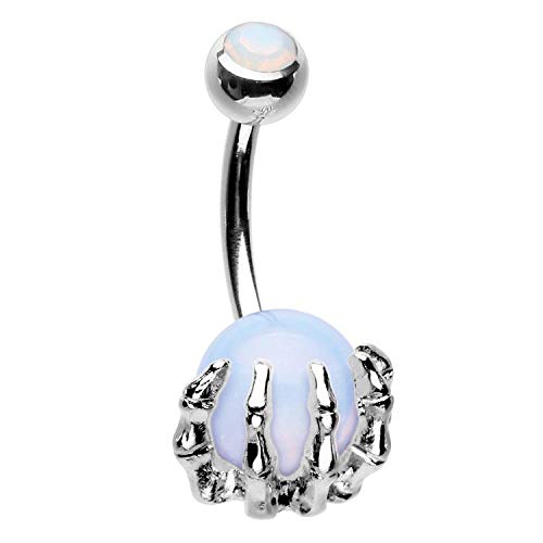 OUFER 14G Stainless Steel Navel Rings Skull Hand with Gem Ball Belly Button Rings Belly Rings Body Piercing