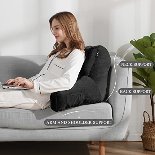 Downluxe Reading Pillow With Arms, Back Pillow For Sitting In Bed, Adult Bed Rest Pillow With Shredded Memory Foam And Removable Cover (18 X 15 Inches Black) #TOP4