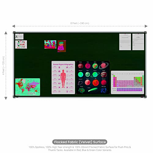 Image of Scholar Art Metis 4x8 Feet Fabric Pin-up Display Board for Office, Home & School | High Strength Velvet Cloth + High Density Soft Board for Pinning Photos, Sticky Notes & Reminders (Dark Green)