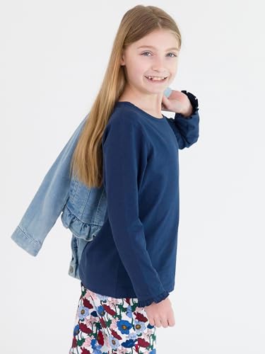 Image of RuffleButts Baby /Toddler Girls Knit Ruffle Tee - Long Sleeve T-Shirt | 51% Cotton 49% Modal, Breathable Fabric, Athletic Fit, Layering Undershirt, Yoga Or Gym Wear, Machine Wash