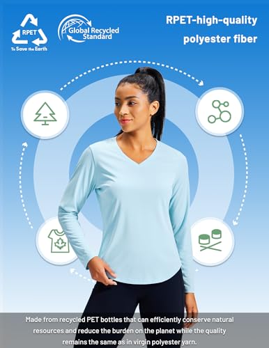 Image of MIER Womens Long Sleeve Sun Shirt UPF 50+ Quick Dry V-Neck Workout Tops