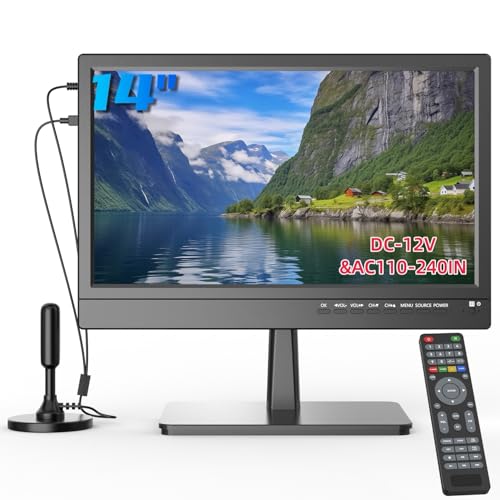 ZOSHING Petits Téléviseurs 14 Pouces(34cm),1080P Screen TV,avec Digital TNT et Antenne,HDMI USB et VGA Ports,DC-12V in pour Camping-Car/Moniteur/Cuisine
