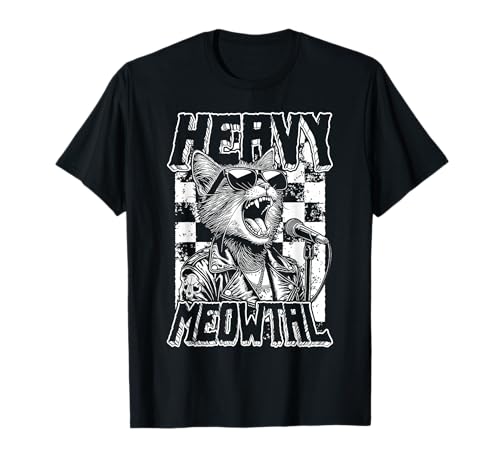 Heavy Meowtal Cat Funny Metal Music Band Sänger Musiker T-Shirt
