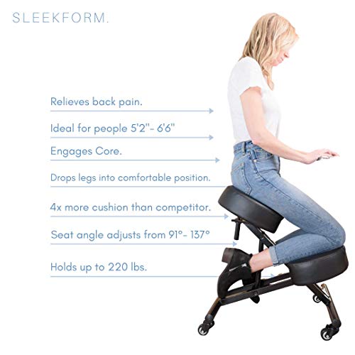 SLEEKFORM Kneeling Chair Height Adjustable | Ergonomic Posture Correcting Knee Stool for Bad Back Support, Neck Pain Relief, Computer Desk | Orthopedic Faux Leather Knees Cushions | Universal Wheels - Thumbnail 5