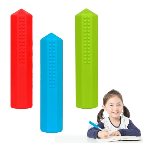 MMDOCO 3 Pièces Embout de Crayon à Machouiller - Embouts Sensoriels Colorés en Silicone pour Enfants, Outils Idéaux pour l'Autisme, TDAH et Le Mâchonnement